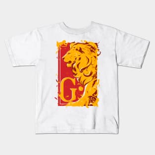 Lion in Profile and the Letter G - Red Backdrop - Fantasy Kids T-Shirt